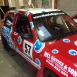 Side view of Micra Rally car 2013 championship winner Mick Smith car